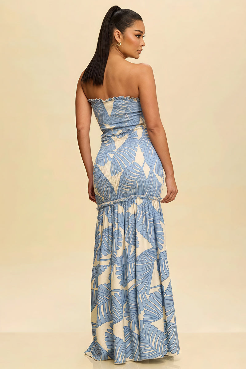 Printed Strapless Cutout Maxi Dress