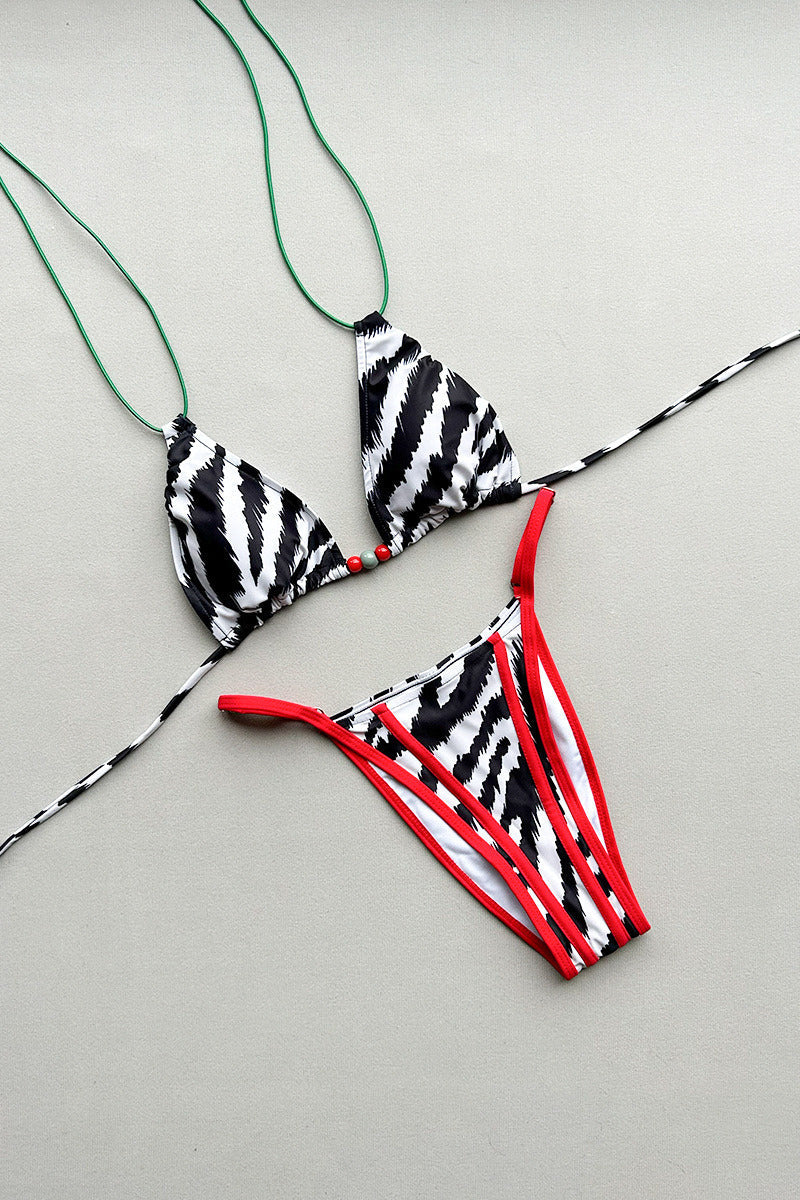 Printed Tie Nylon Triangle Bikini Set