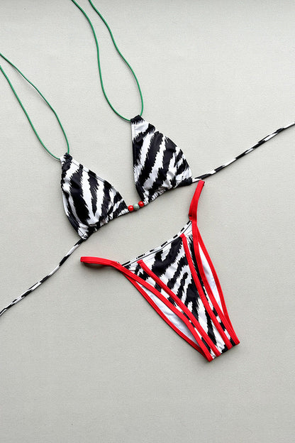 Printed Tie Nylon Triangle Bikini Set