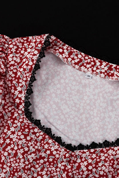 Puff Sleeve Floral Tie Two Piece Set