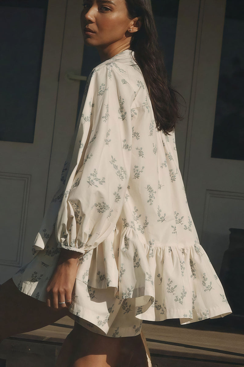 Puff Sleeve High Neck Ruffle Floral Two Piece Set