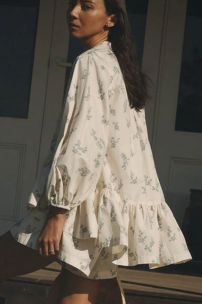Puff Sleeve High Neck Ruffle Floral Two Piece Set