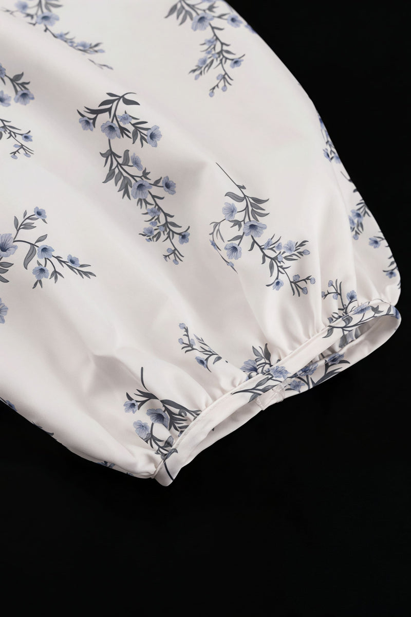 Puff Sleeve High Neck Ruffle Floral Two Piece Set