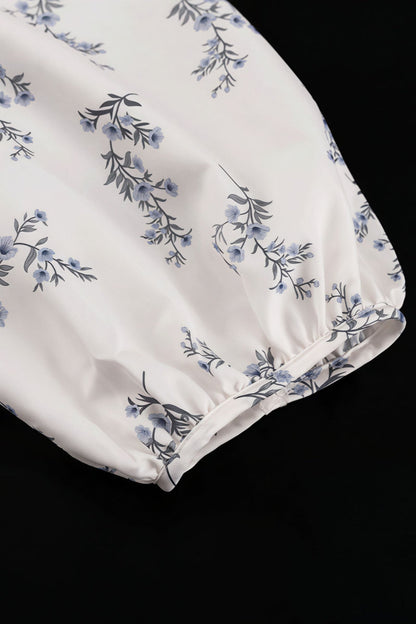 Puff Sleeve High Neck Ruffle Floral Two Piece Set