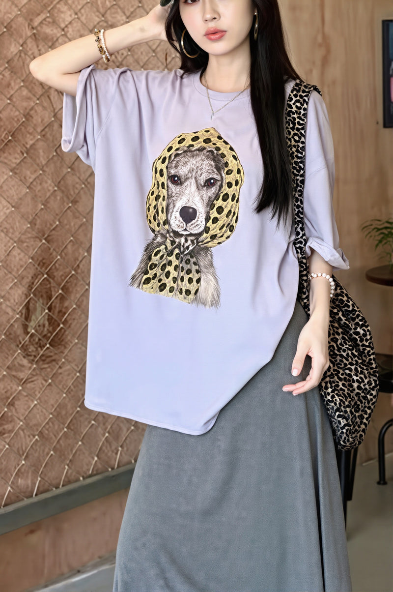 Puppy Print Loose Casual T‑shirt