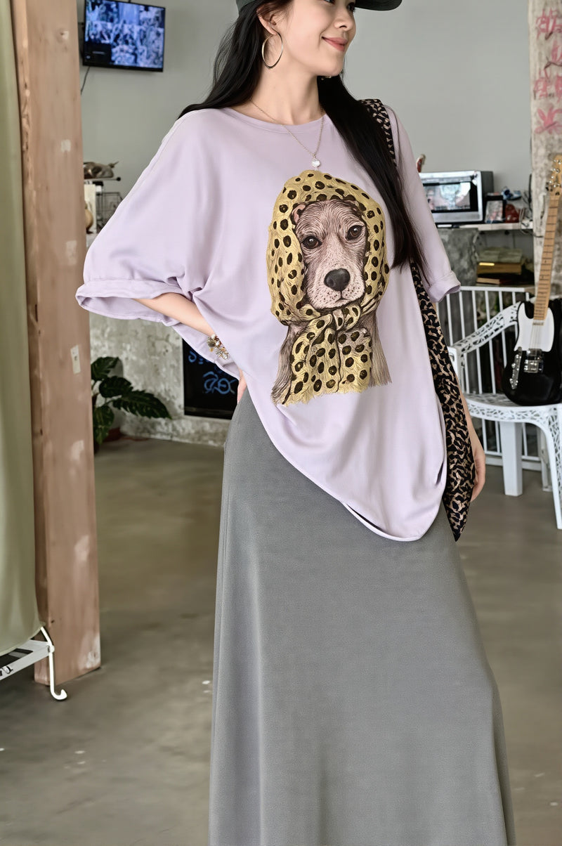 Puppy Print Loose Casual T‑shirt