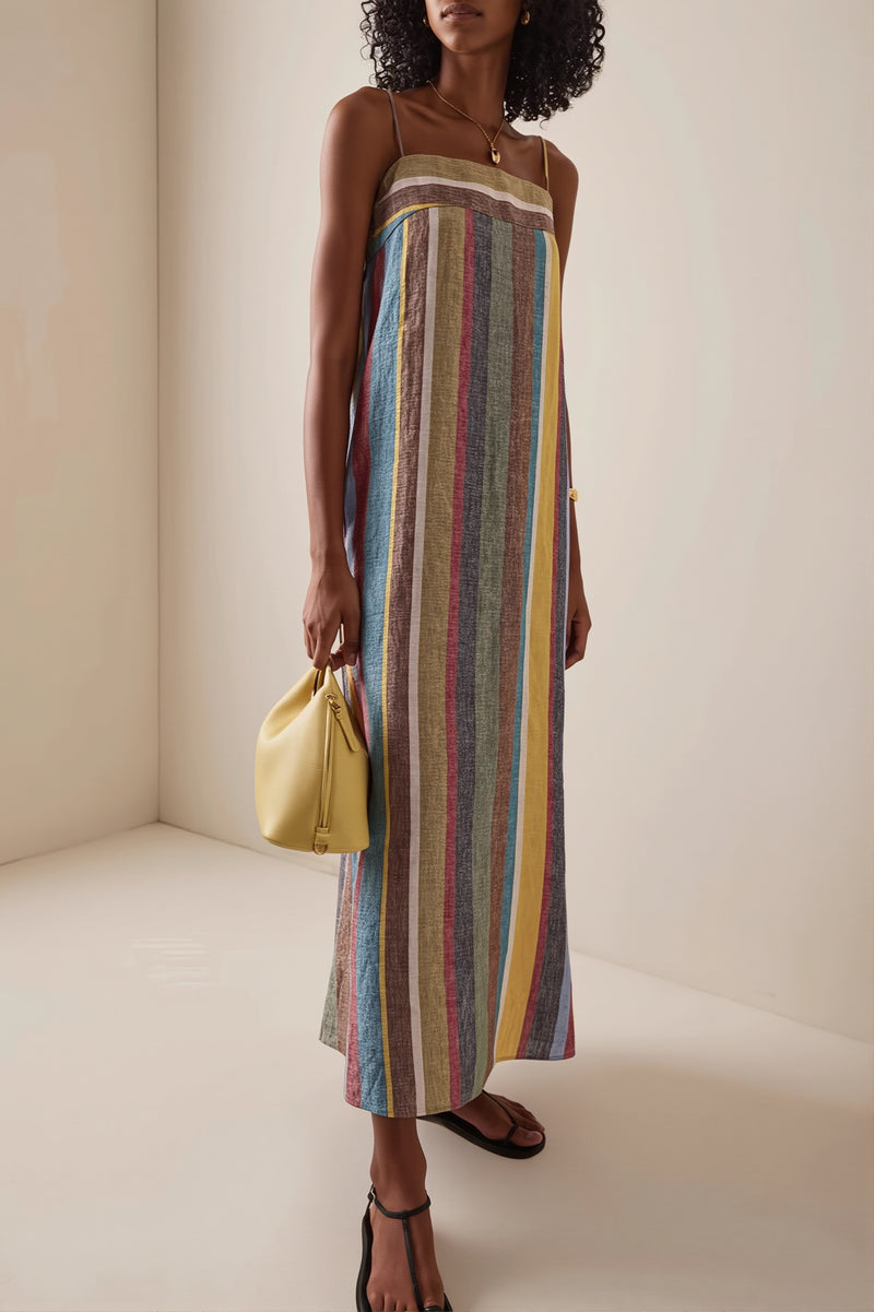 Rainbow Stripe Loose Casual Boho Dress