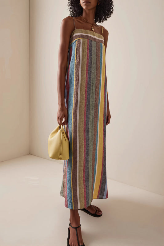 Rainbow Stripe Loose Casual Boho Dress