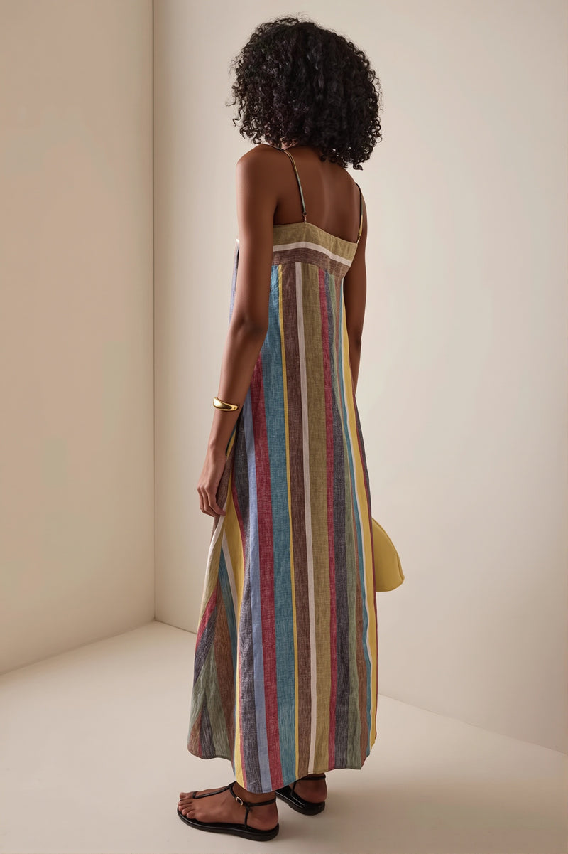 Rainbow Stripe Loose Casual Boho Dress