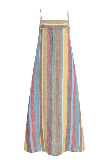 Rainbow Stripe Loose Casual Boho Dress