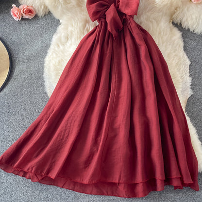 Red A line bow short dress fashion dress S07