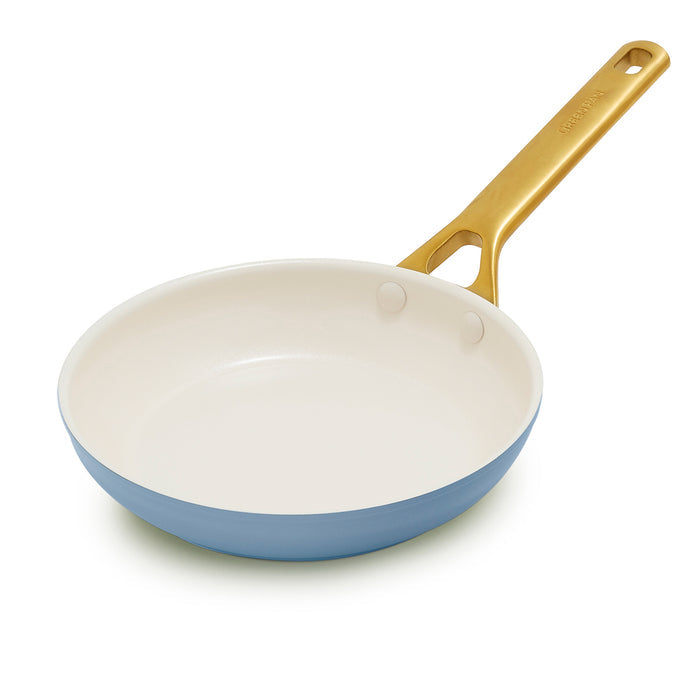 Blue frypan on a white background