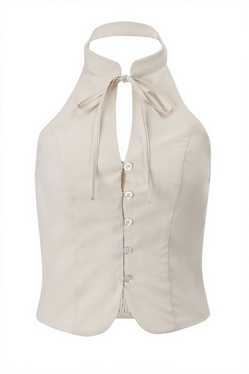 Retro Backless Slim Crop Blouse