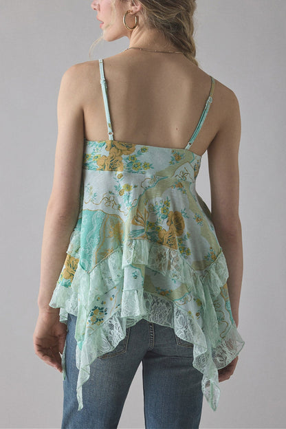 Retro Floral Chiffon Ruffled Cami Top