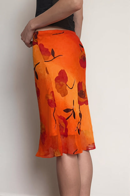 Retro Floral Contrast Chiffon Skirt