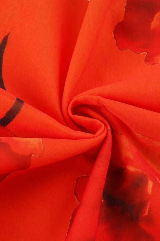 Retro Floral Contrast Chiffon Skirt