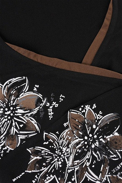 Retro Floral Printed V Neck Blouse