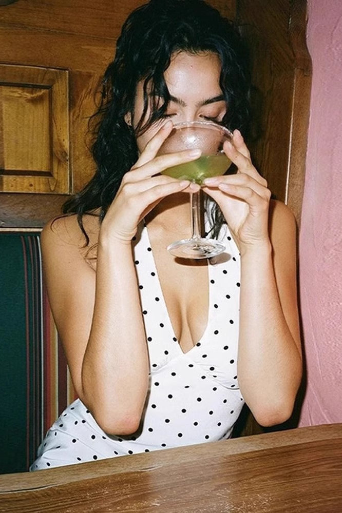 Retro Halter V Neck Polka Dot Sexy Midi Dress