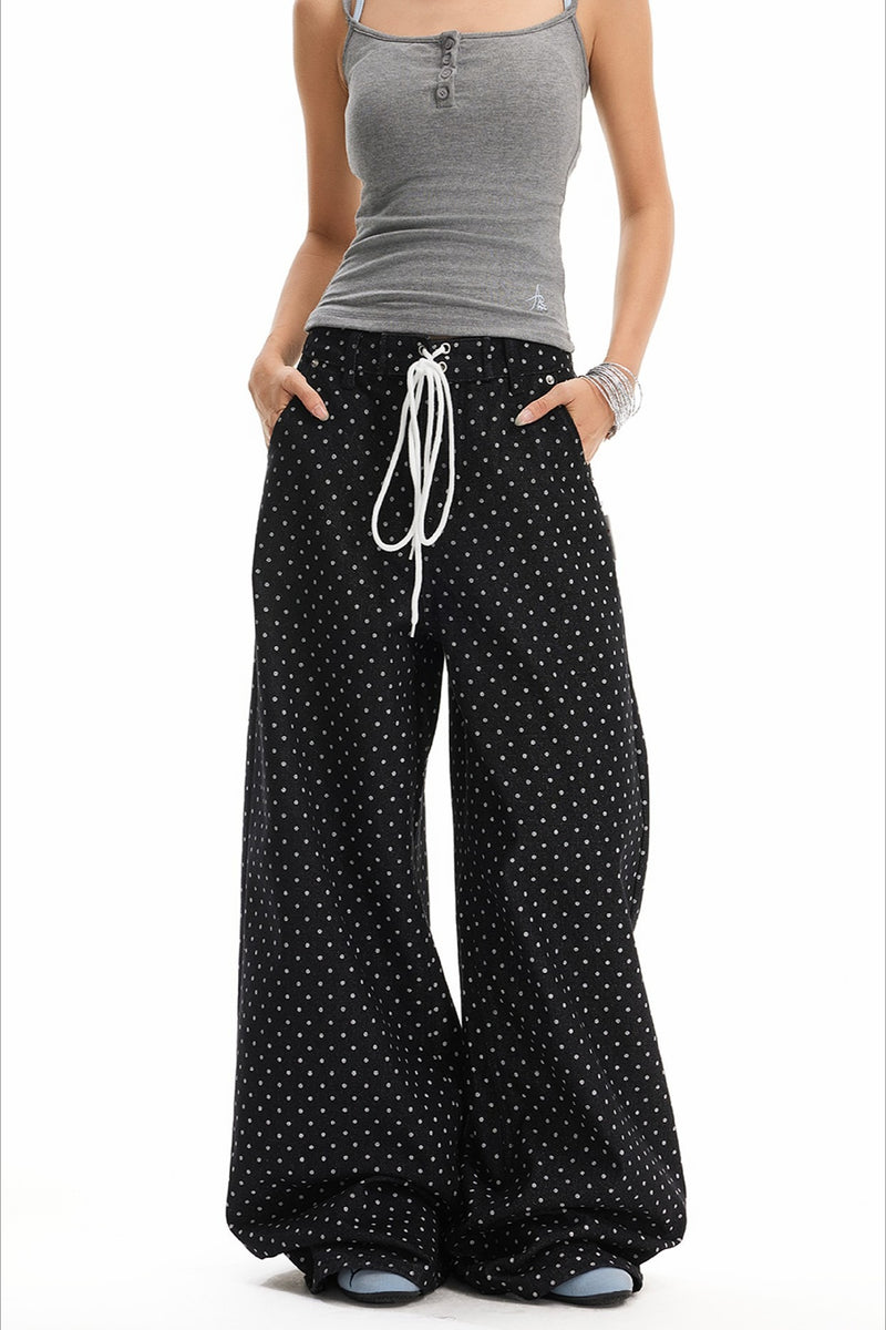 Retro Polka Dot Loose Straight Jeans