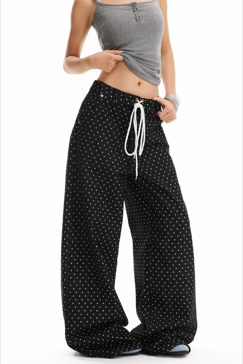 Retro Polka Dot Loose Straight Jeans