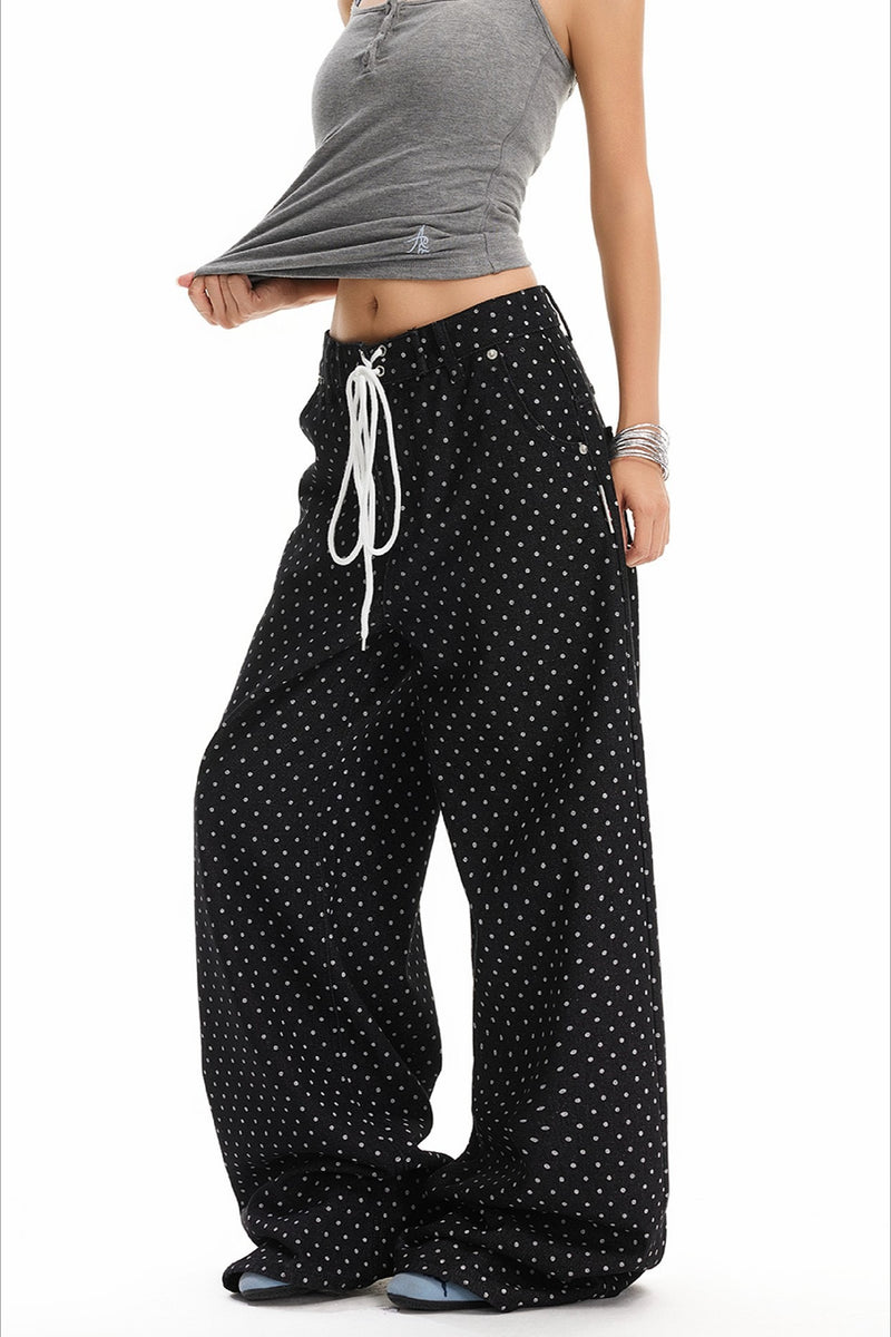 Retro Polka Dot Loose Straight Jeans