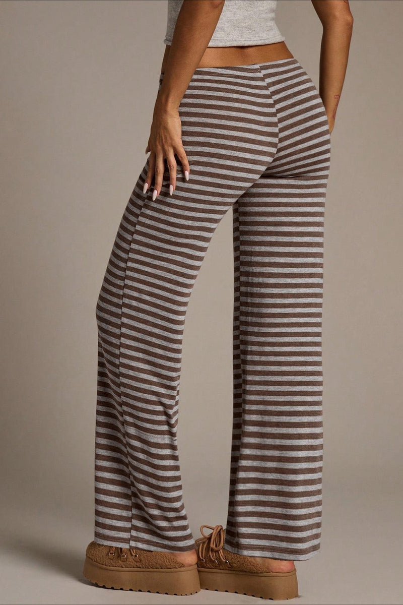 Retro Striped Drawstring Wide Leg Pants