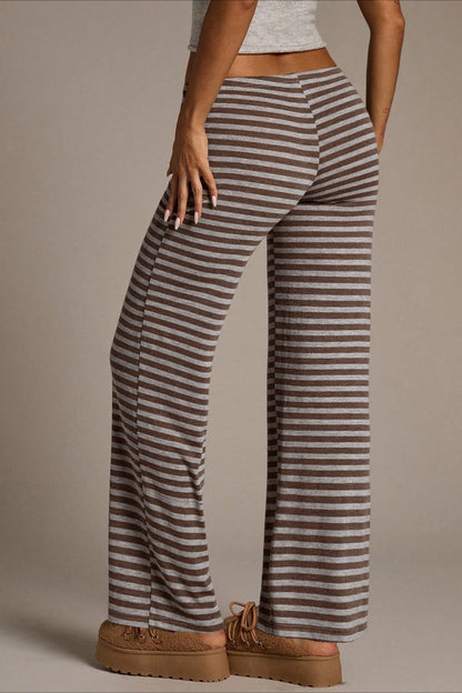Retro Striped Drawstring Wide Leg Pants