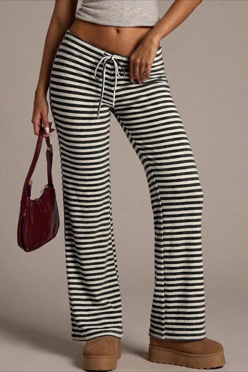 Retro Striped Drawstring Wide Leg Pants