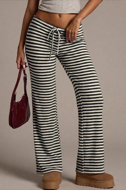 Retro Striped Drawstring Wide Leg Pants
