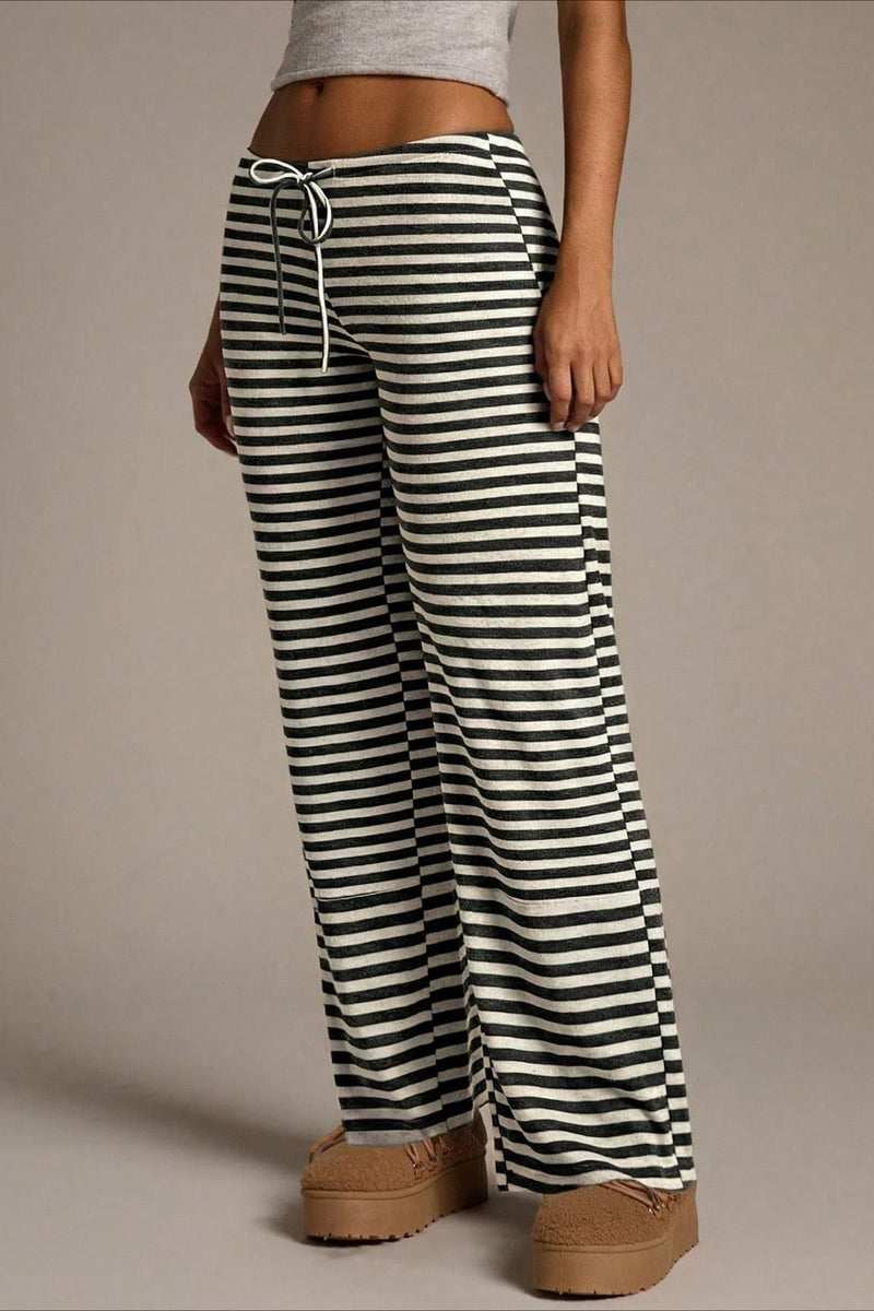Retro Striped Drawstring Wide Leg Pants