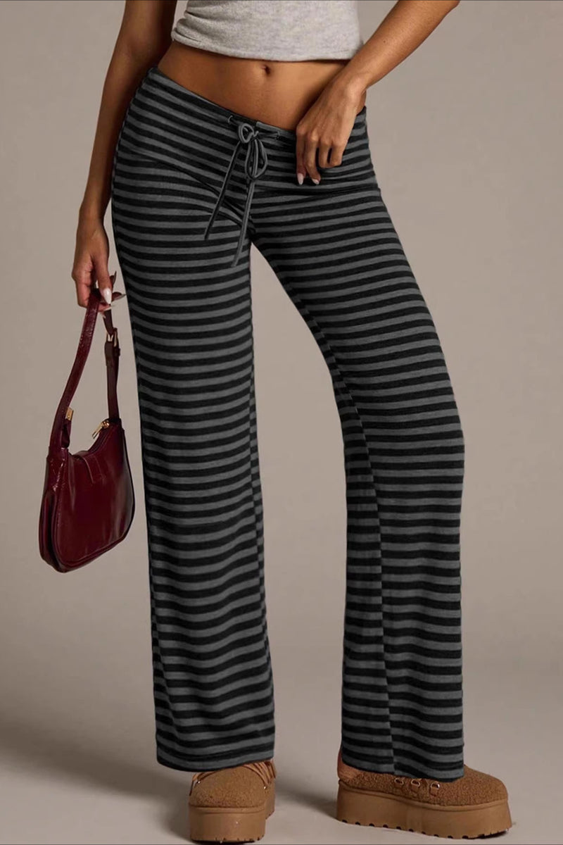 Retro Striped Drawstring Wide Leg Pants