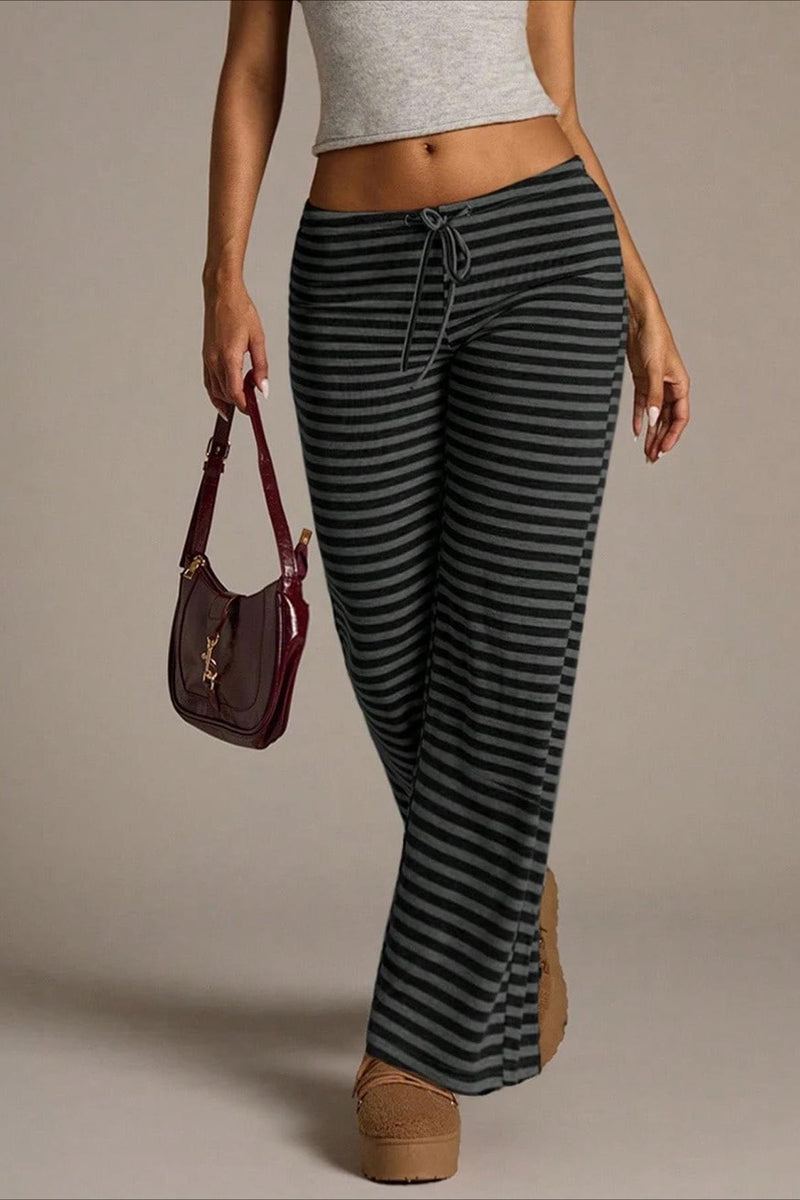 Retro Striped Drawstring Wide Leg Pants