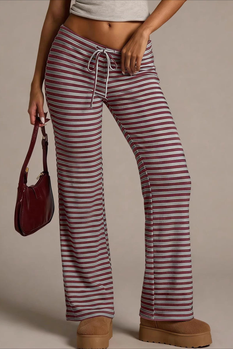 Retro Striped Drawstring Wide Leg Pants