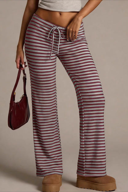 Retro Striped Drawstring Wide Leg Pants