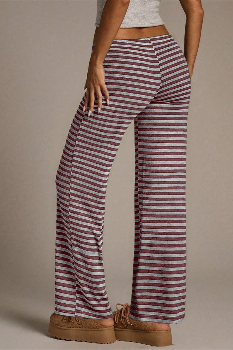Retro Striped Drawstring Wide Leg Pants