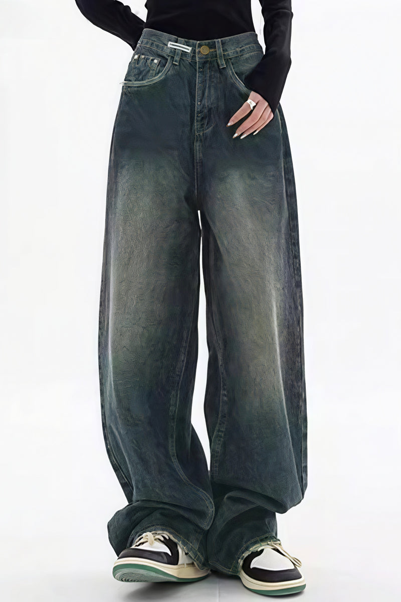 Retro Stylish High Waist Wide Leg Jeans