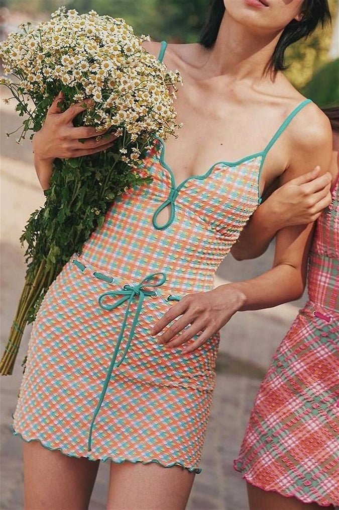 Retro Sweet Plaid Two Piece Swim Set
