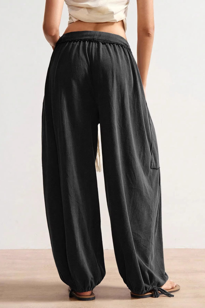 Retro Tie Drawstring Wide Leg Pants