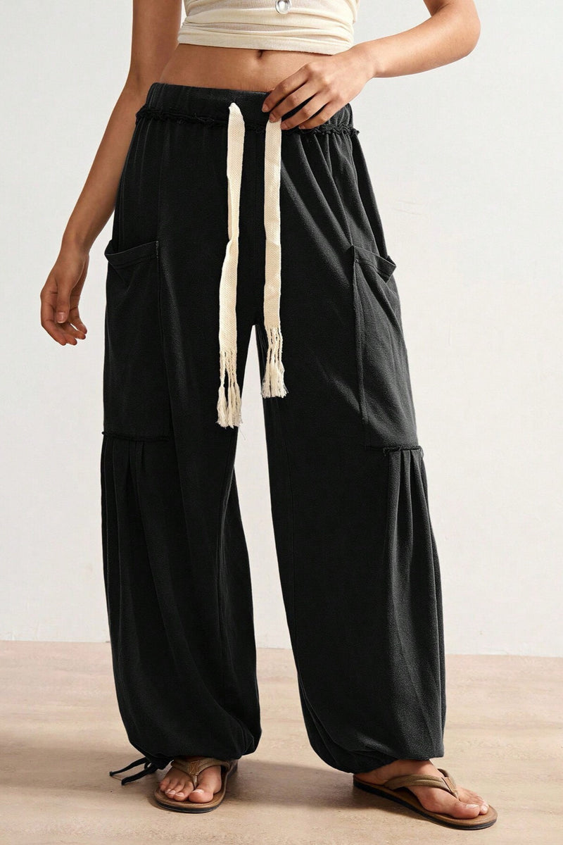 Retro Tie Drawstring Wide Leg Pants