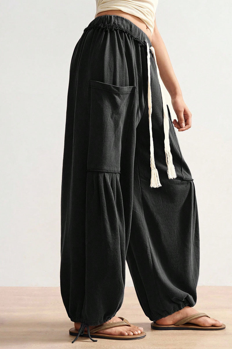 Retro Tie Drawstring Wide Leg Pants