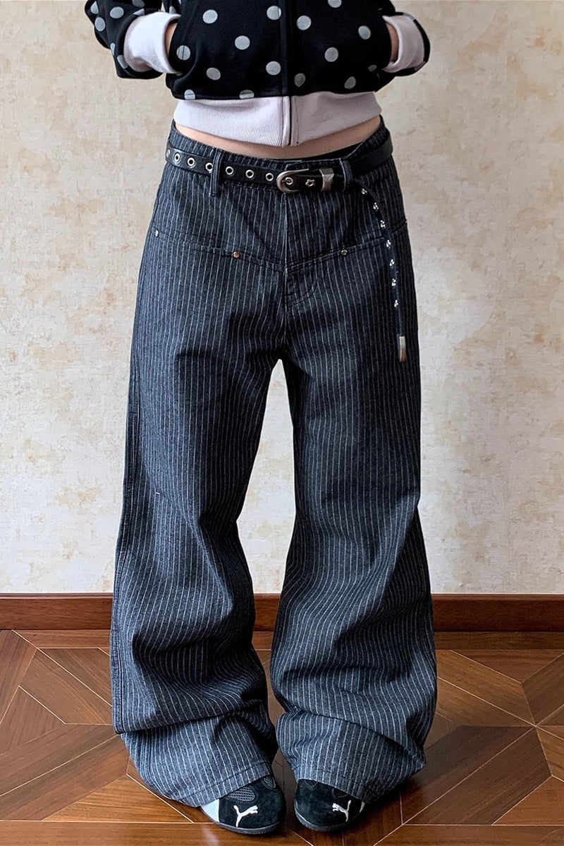Retro Vertical Stripe Loose Straight Jeans