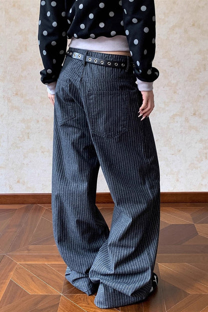 Retro Vertical Stripe Loose Straight Jeans