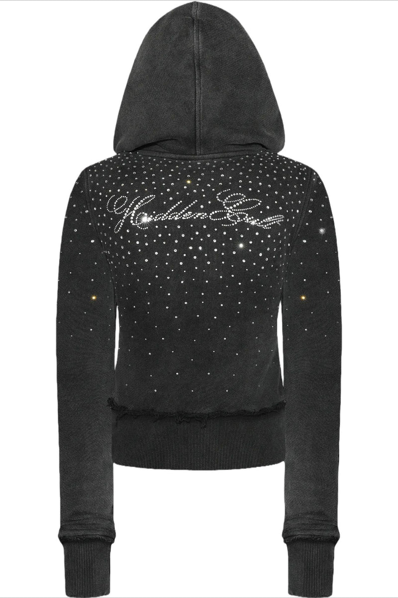 Rhinestone Crystal Zip Crop Hoodie
