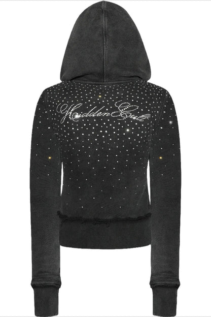 Rhinestone Crystal Zip Crop Hoodie