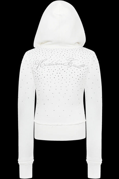 Rhinestone Crystal Zip Crop Hoodie