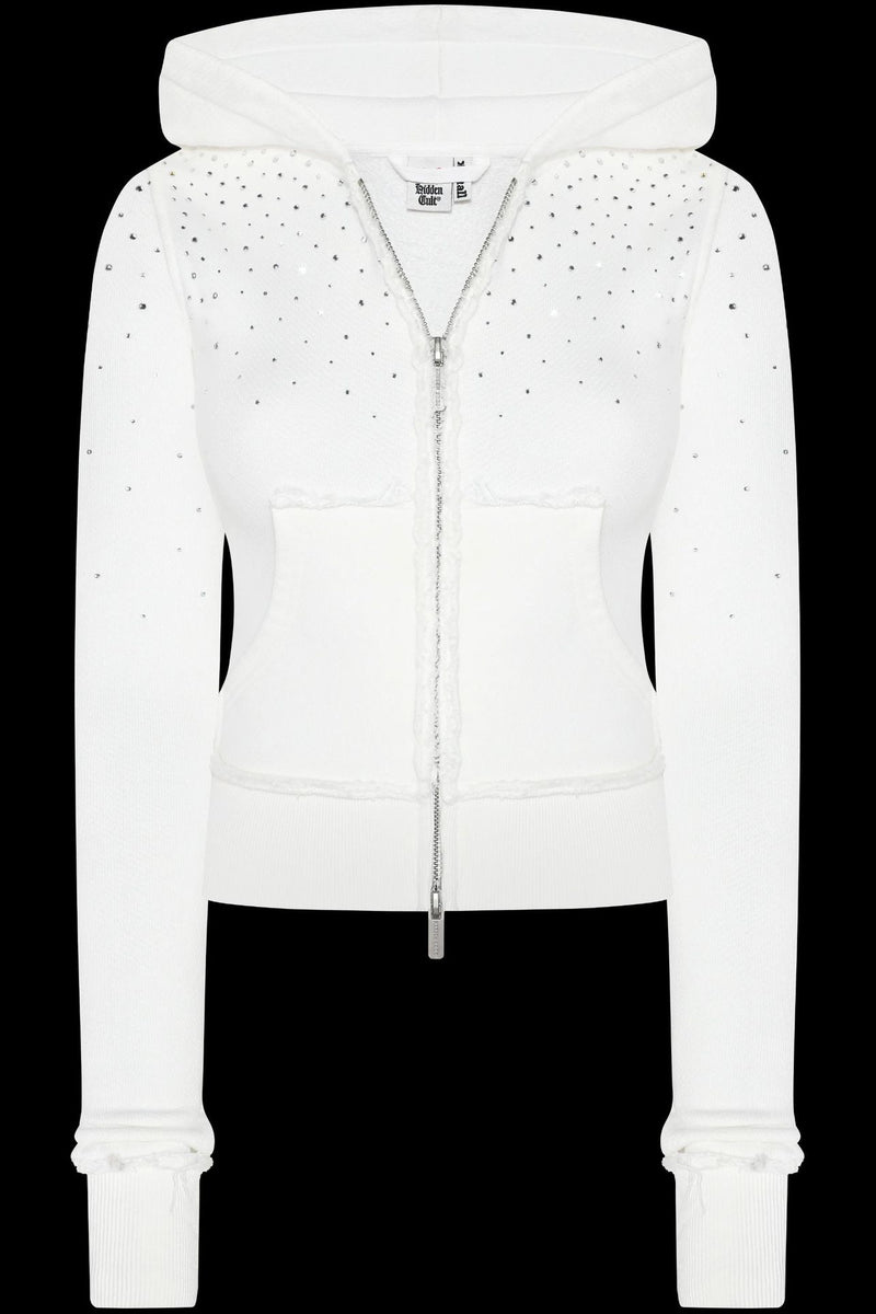 Rhinestone Crystal Zip Crop Hoodie