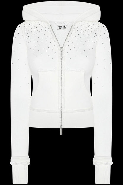 Rhinestone Crystal Zip Crop Hoodie