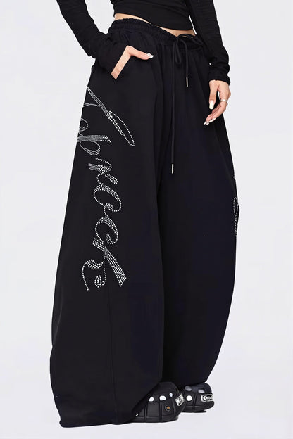 Rhinestone Curved Hip Hop Pants
