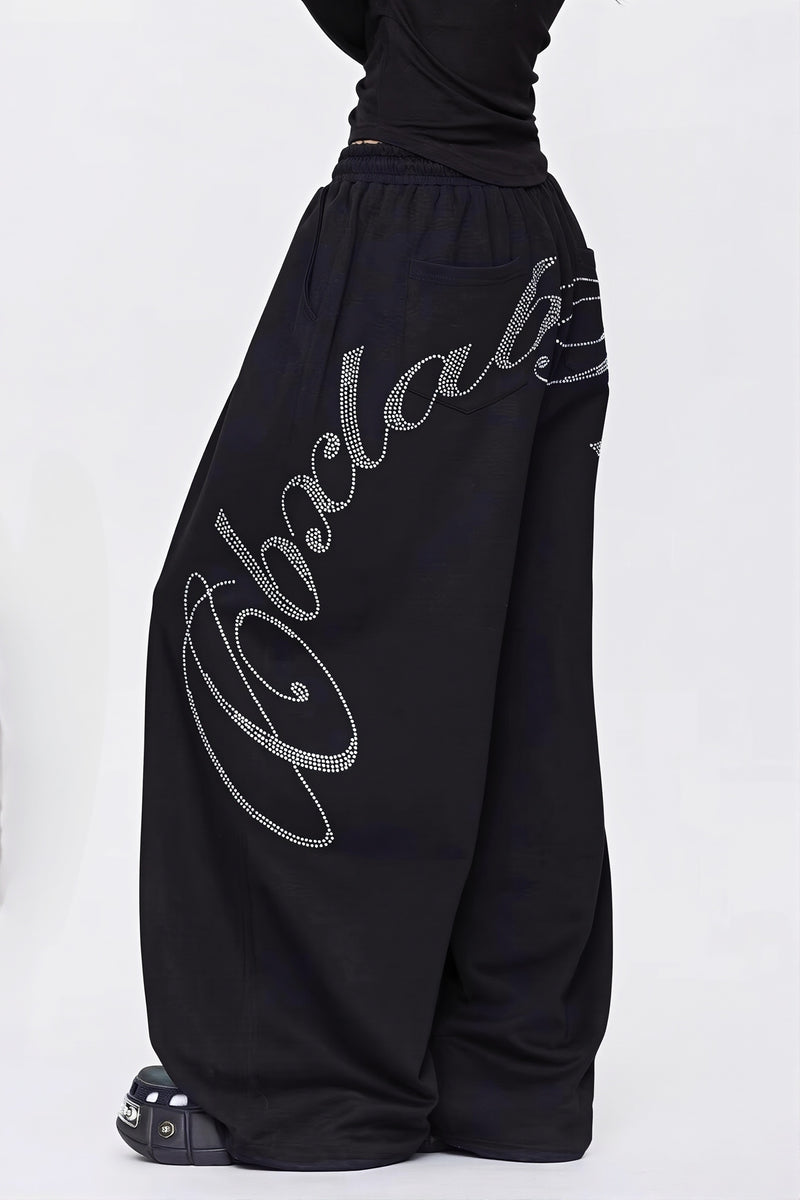Rhinestone Curved Hip Hop Pants