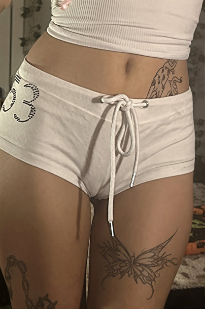 Rhinestone Number Drawstring Shorts